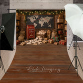 Lofaris Letters to Santa Workshop Sweep Backdrop Christmas Mailroom with Wood Floor Holiday Mini Session Drop